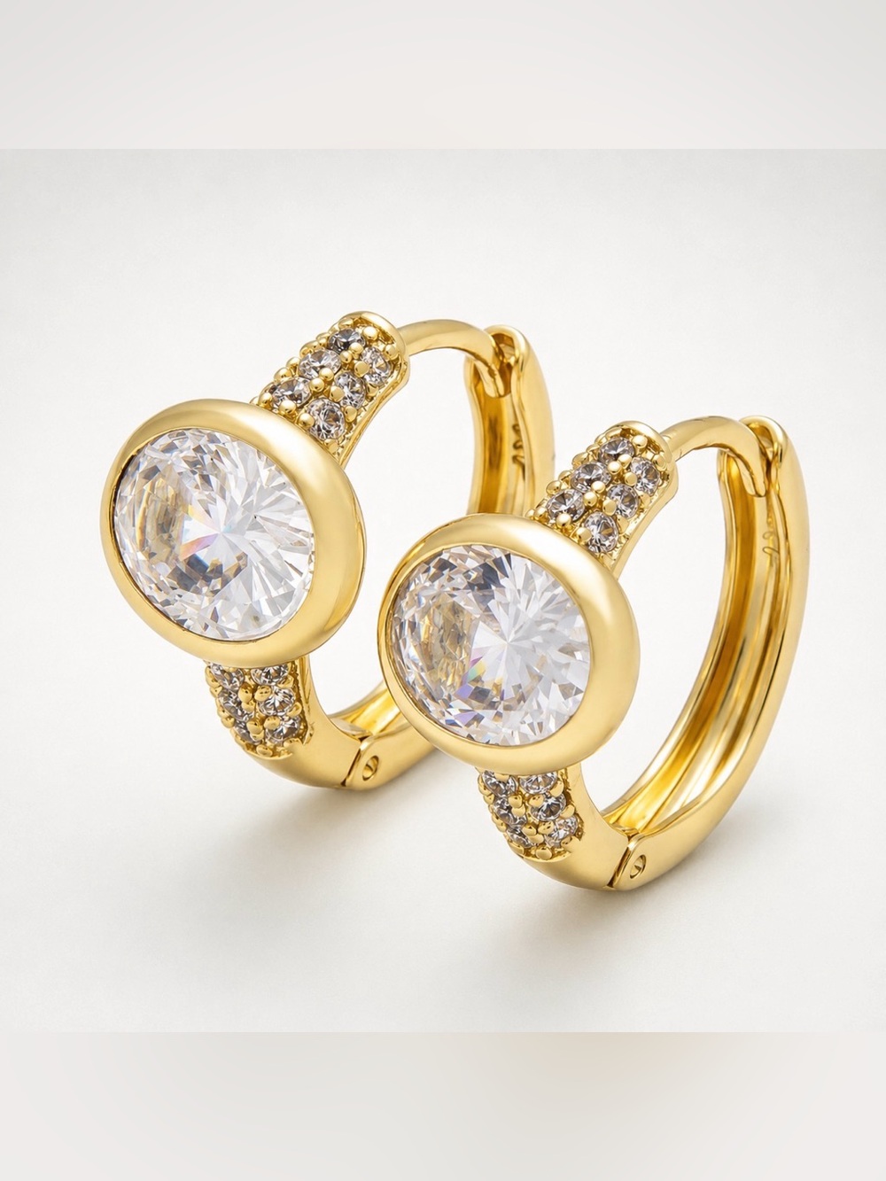 Gold Oval Micro Pave CZ  Huggie Earrings (4460)